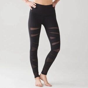 Lululemon Black Wunder Under Leggings - Mesh Bandage High Rise Tech Cutout